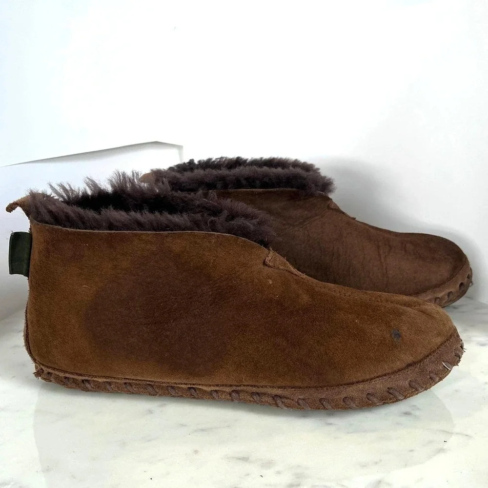 LL‎ Bean Wicked Good Slippers Mens 10M Brown Suede Shearling Moccasin Bootie